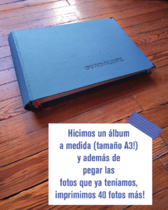 Álbum escolar artesanal tamaño A3 con tapa de tela azul